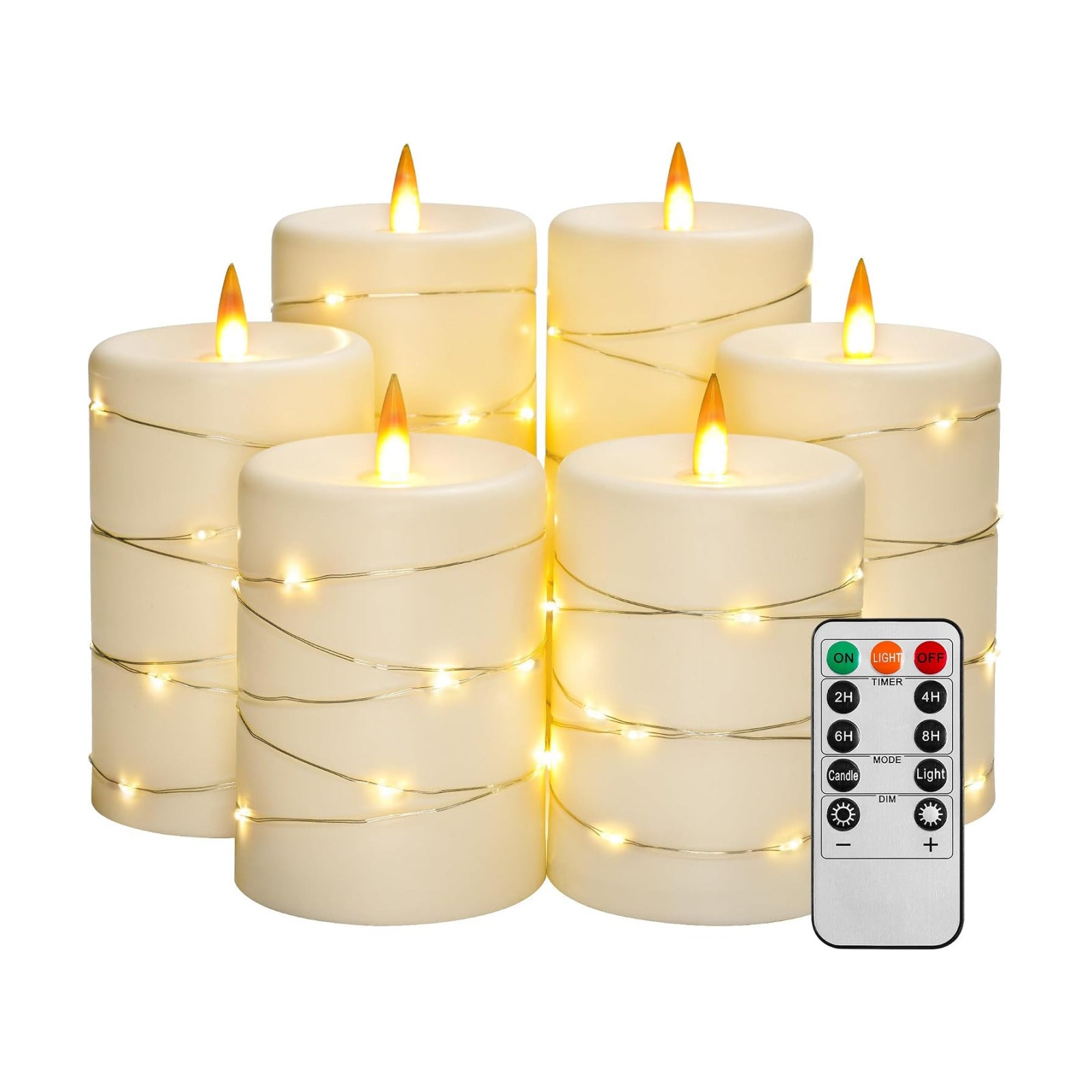 Upinmz 6 Pack Flameless LED Pillar Candles, Battery Operated Flickering Plastic Candles with Remote & Timer, Set for
