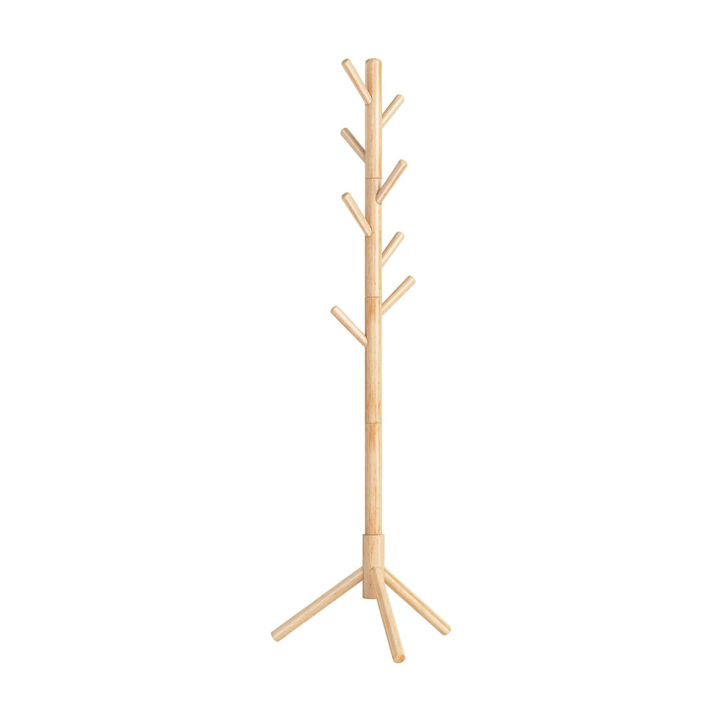 VASAGLE Solid Wood Coat Rack, Free Standing, Tree-Shaped, with 8 Hooks | Coat Tree，3 Height Options, for Clothes, Hats