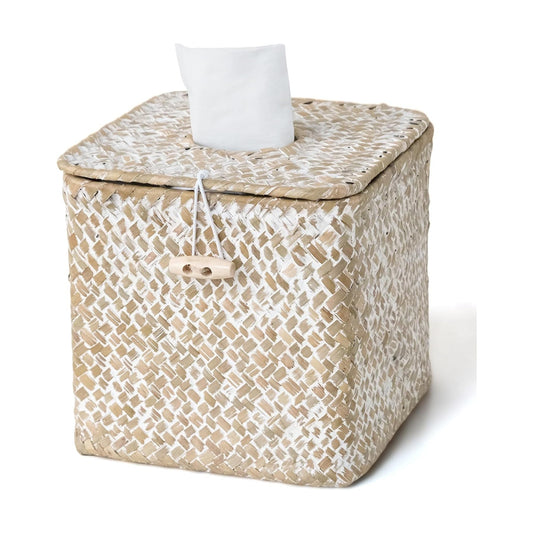 Woven Seagrass Tissue Box Holder / Whitewash / Square