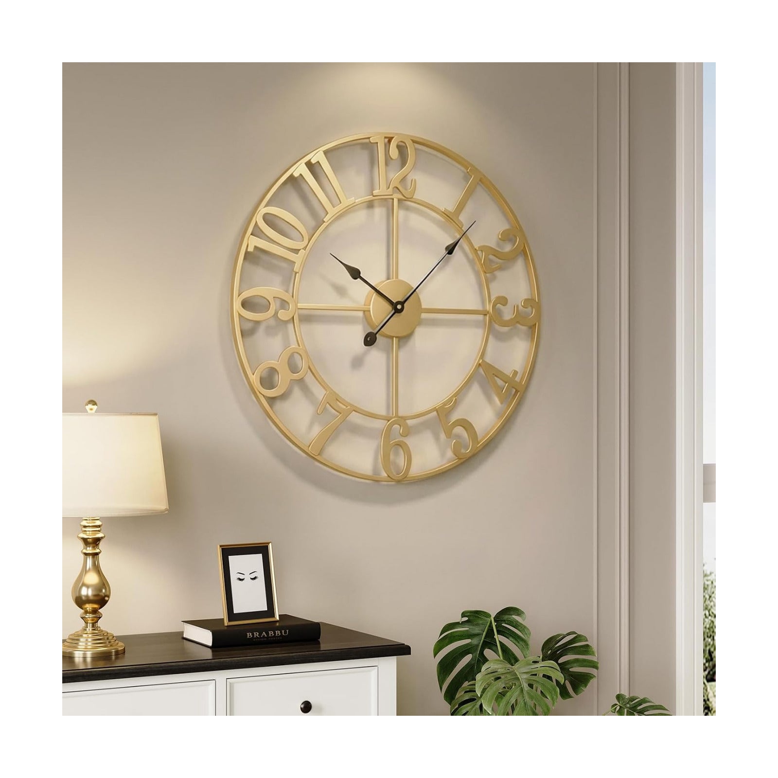 Cuspin Gold Wall Clock for Living Room Decor, 24 Inch Large Metal Clock | Battery operated, Silent non ticking, metal