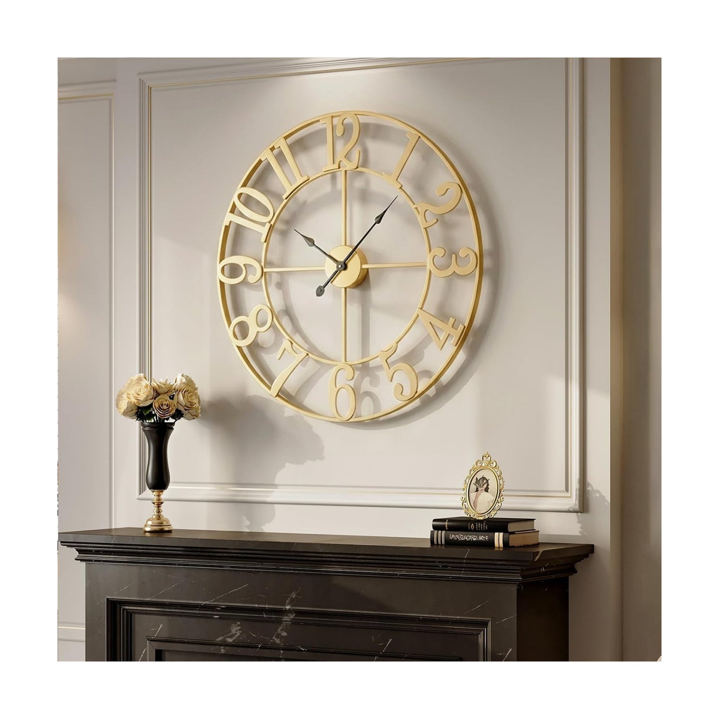 Cuspin Large Wall Clock 30 Inch Gold Decorative Metal Clock for Living Room | Battery operated, Silent non ticking