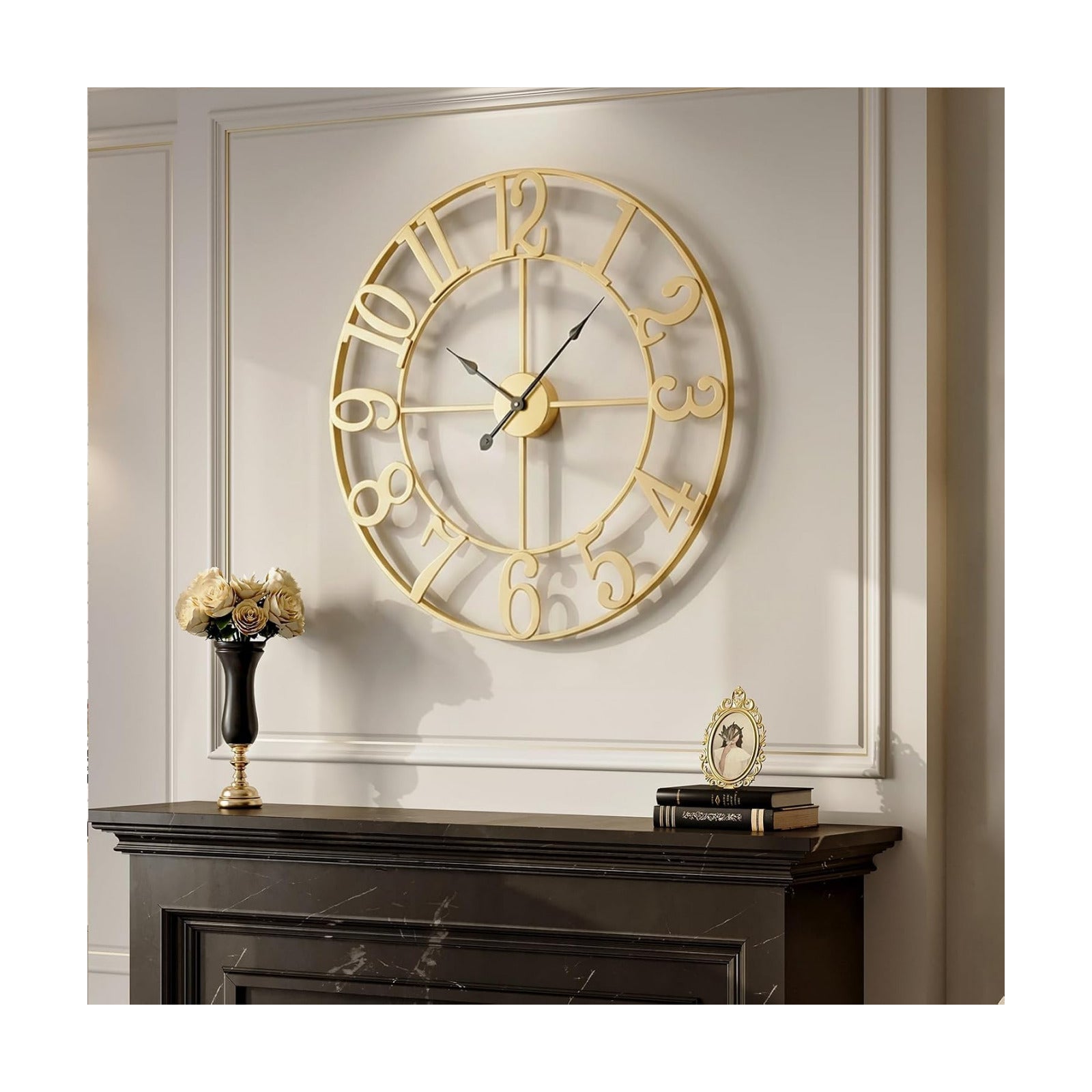 Cuspin Large Wall Clock 30 Inch Gold Decorative Metal Clock for Living Room | Battery operated, Silent non ticking