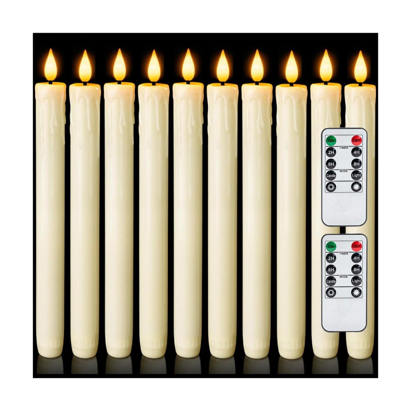 Homemory 12 Pcs Real Wax Flameless Taper Candles with Remote Timer and Dimmer, Battery Operated Candlesticks with