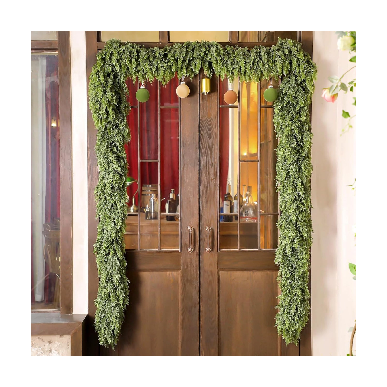 1 Pcs 15ft Christmas Artificial Cedar Garland Realistic Soft and Thickness Green Full Faux Cedar Pine Garland for