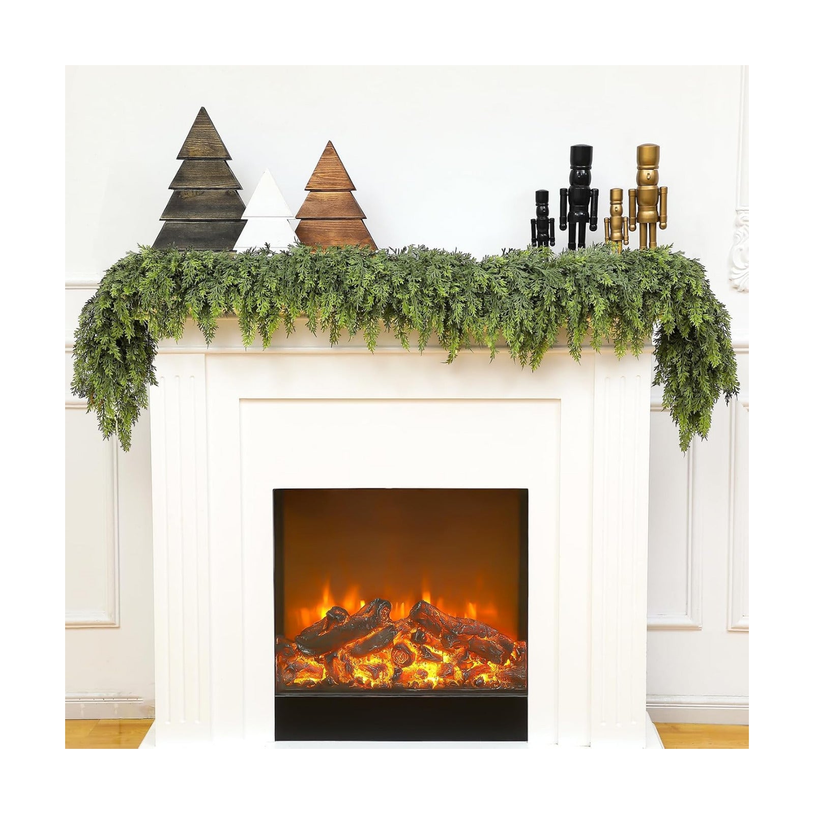 1 Pcs 6 ft Christmas Artificial Cedar Garland Realistic Soft and Thickness Green Full Faux Cedar Pine Garland for