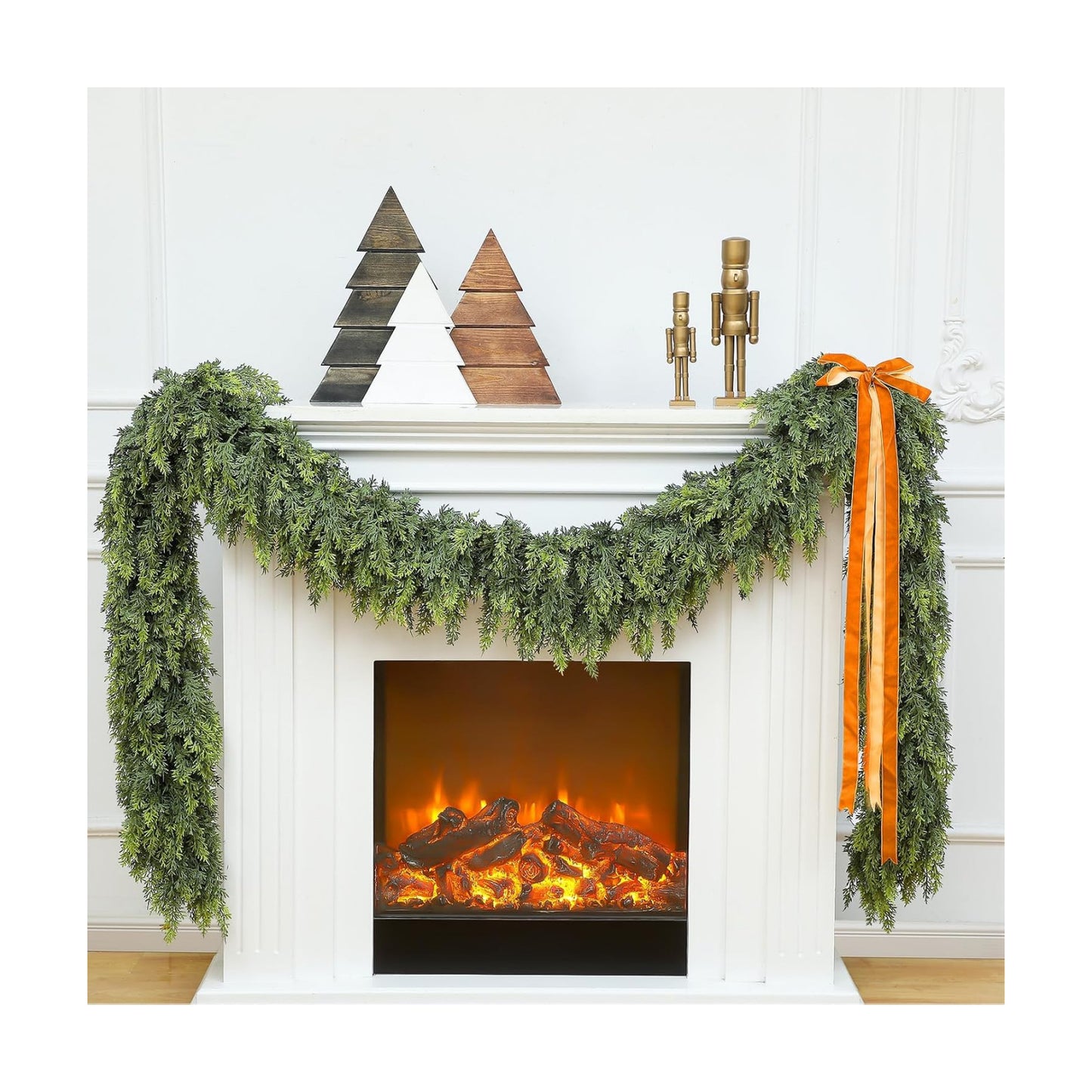 1 Pcs 8.4ft Christmas Artificial Cedar Garland Realistic Soft and Thickness Green Full Faux Cedar Pine Garland for