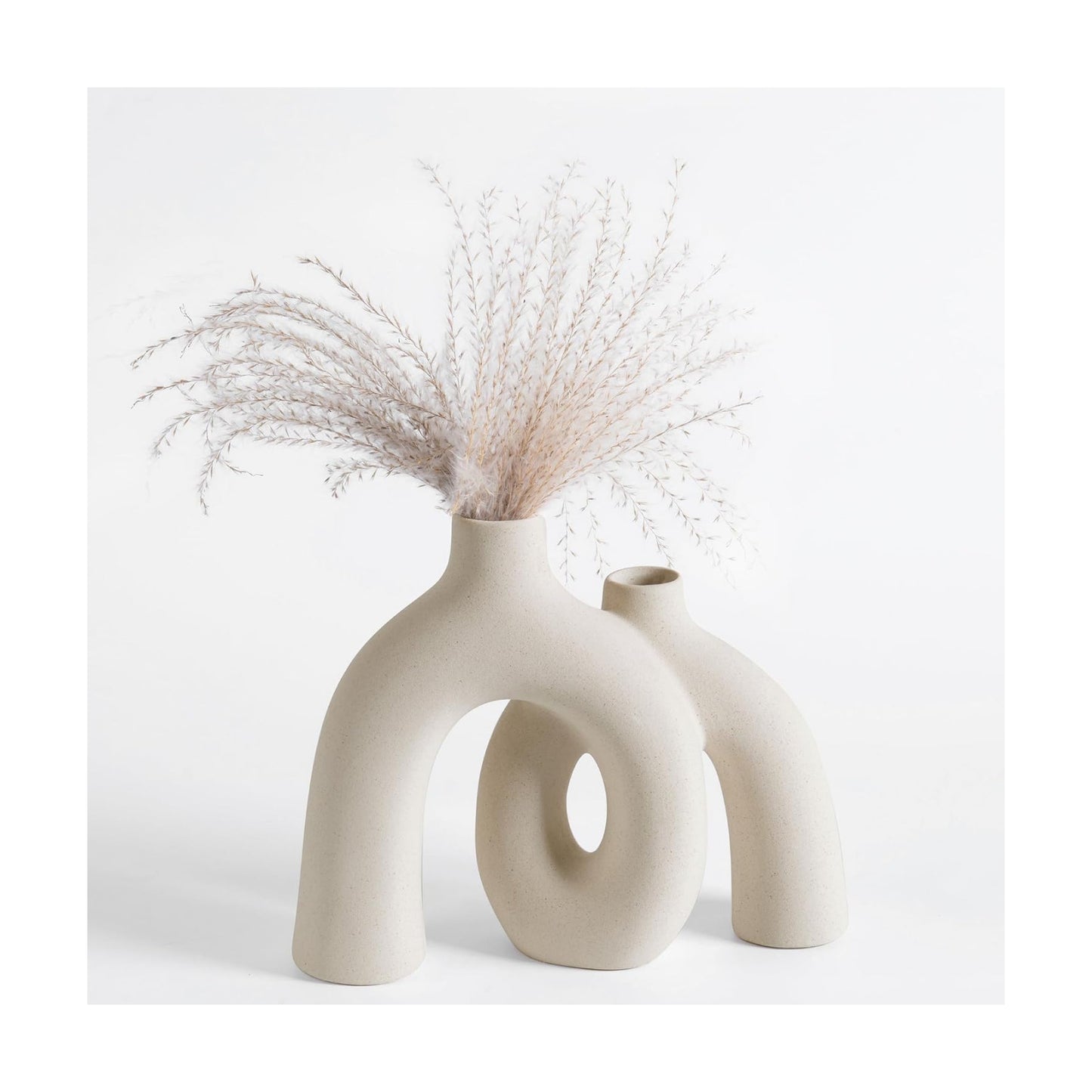 Ceramic Hug Vase Modern Donut Style Hugging Vases for Flowers Minimalist Decor / Creamy White