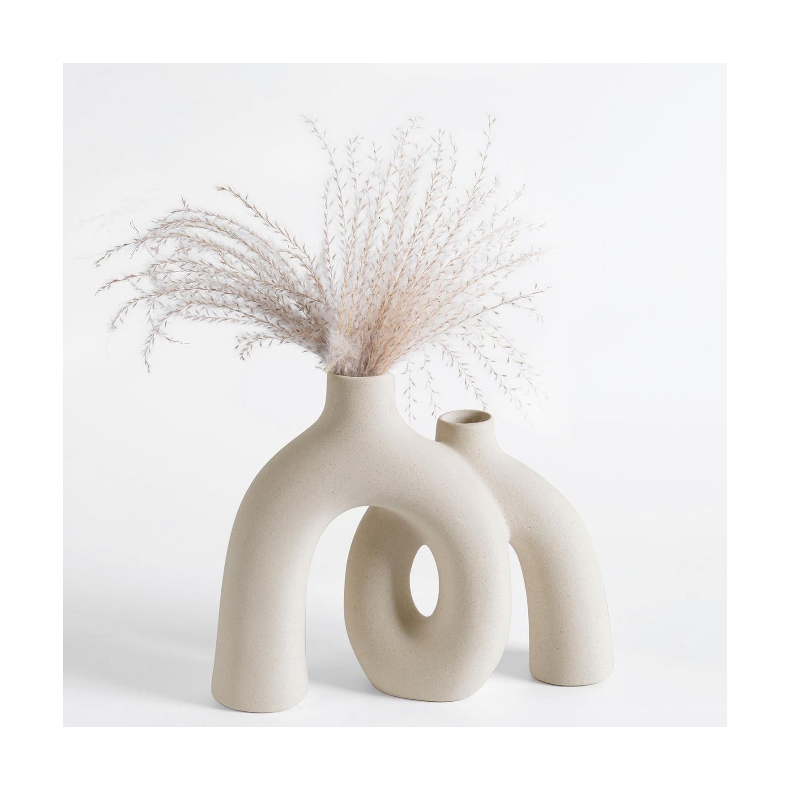 Ceramic Hug Vase Modern Donut Style Hugging Vases for Flowers Minimalist Decor / Creamy White
