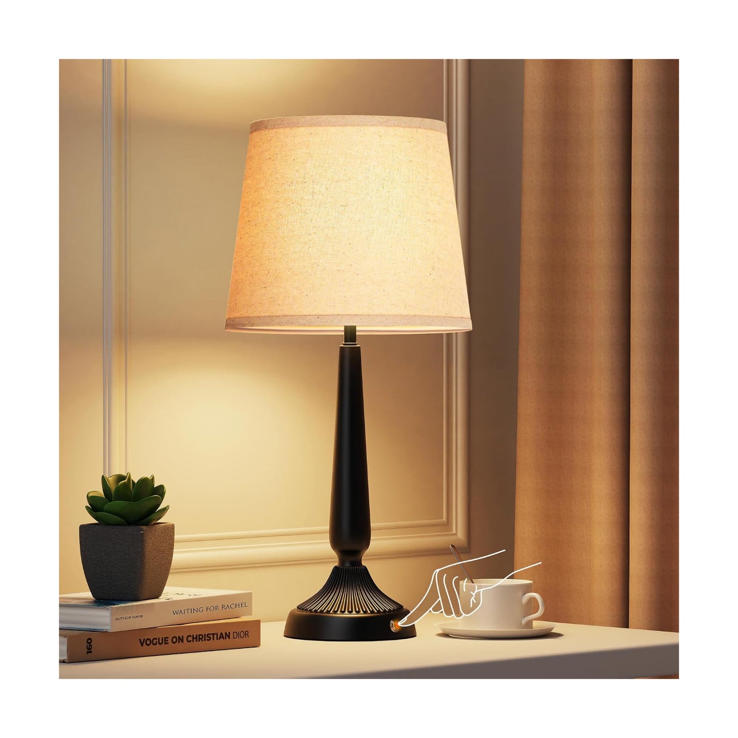Cordless Table Lamp, 5000mAh Battery Rechargeable Touch Lamp, 3-Level Brightness Bedside Lamps, Modern Black Iron