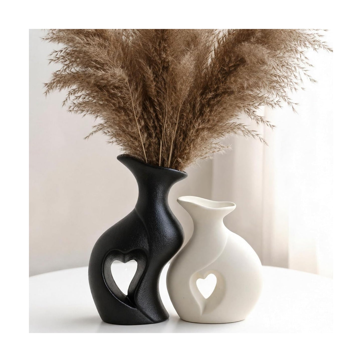 Ceramic Vase Hollowed Heart Flower Vase Set for Modern Nordic Boho Home Decor / Black&white
