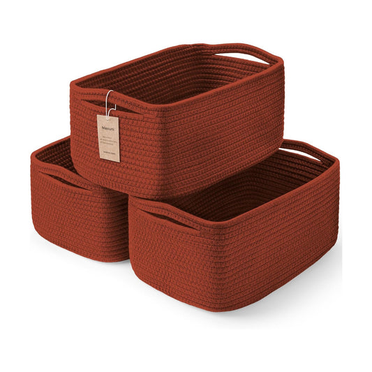Small Woven Baskets / 11.8"lx7.8"wx5.1"h / Brick Red / Set of 3