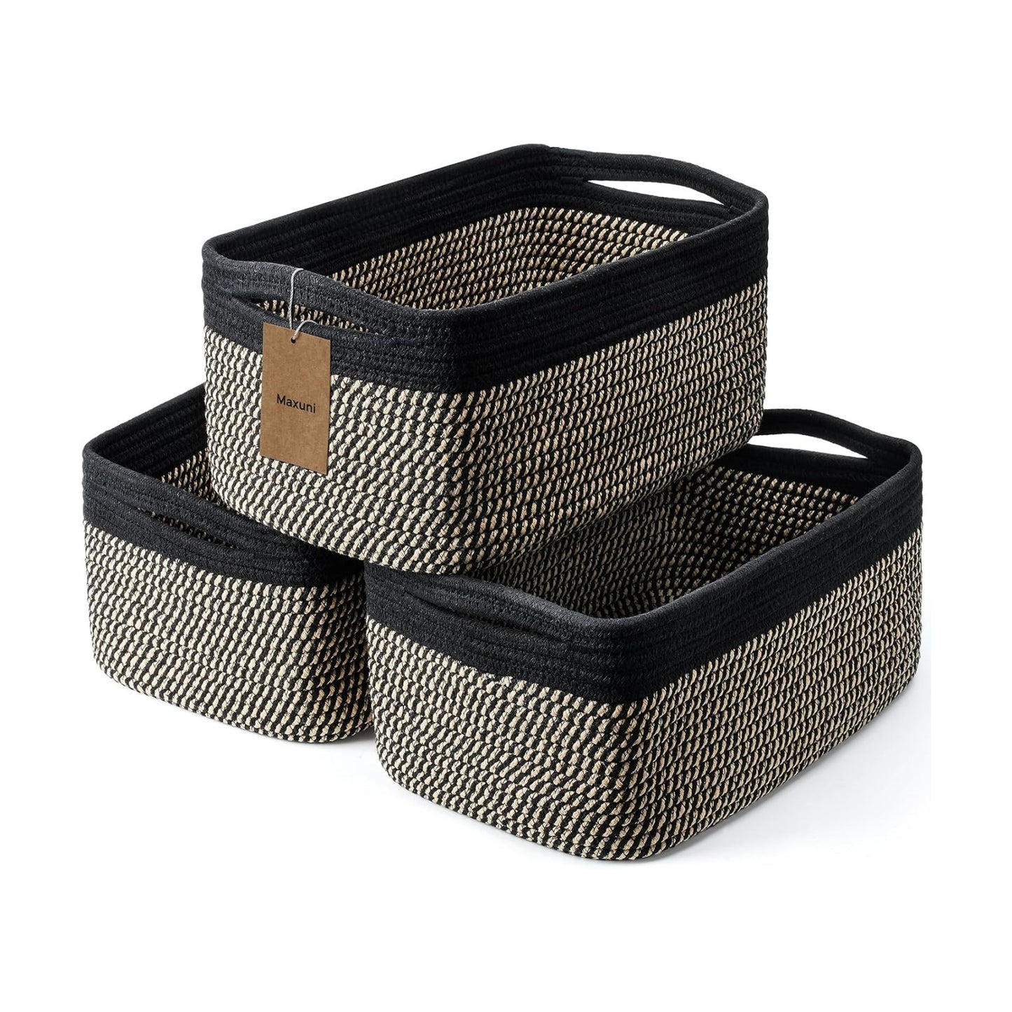 Small Woven Baskets / 11.8"lx7.8"wx5.1"h / Black+brown / Set of 3