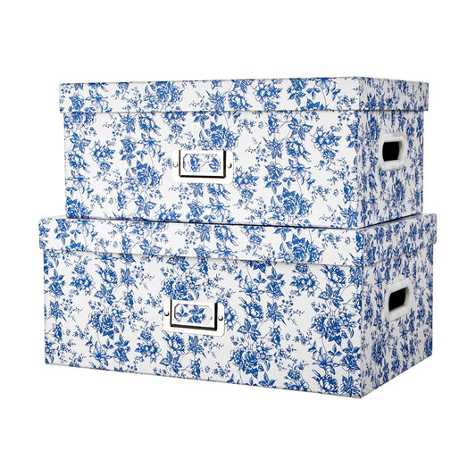 Porcelain-Style Storage Boxes / Blue and White / Set of 2