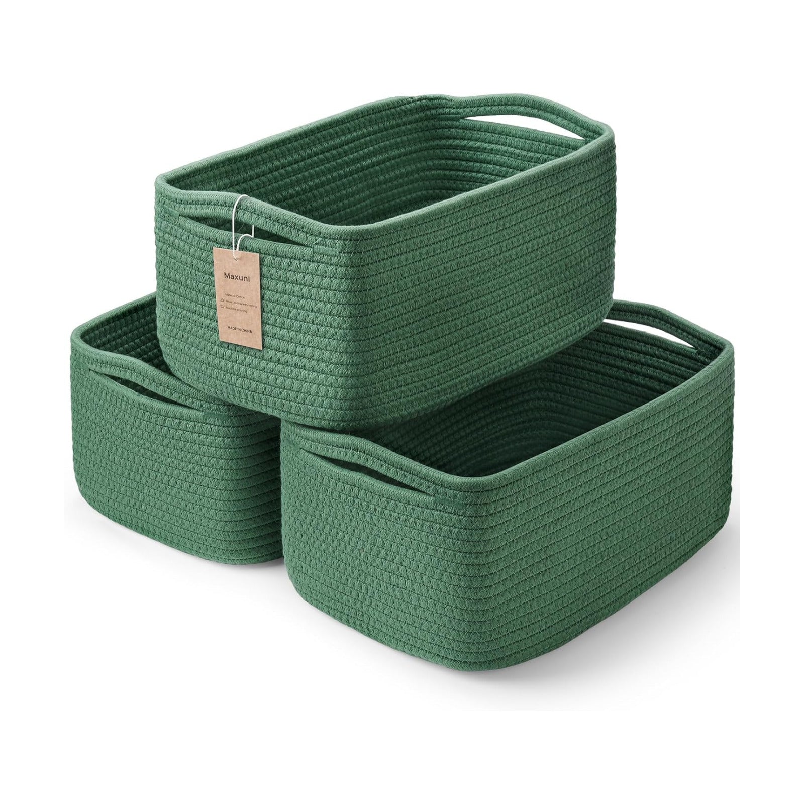 Small Woven Baskets / 11.8"lx7.8"wx5.1"h / Green / Set of 3