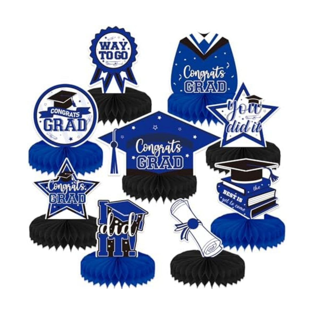 Graduation Table Decorations, Blue and Black Graduation Table Centerpieces