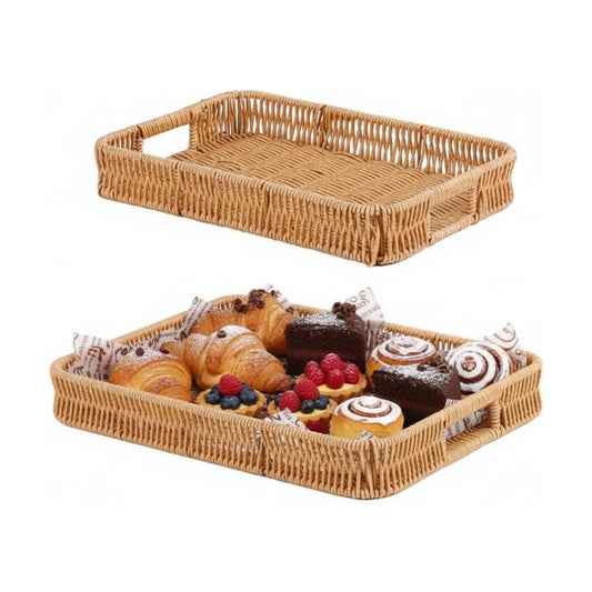 Decorative Wicker Organizer Baskets Storage Tray / Light Color / Set of 2
