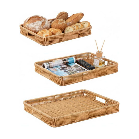 Decorative Wicker Organizer Baskets Storage Tray / Light Color / Set of 3
