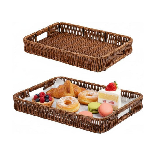 Decorative Wicker Organizer Baskets Storage Tray / Dark Color / Set of 2