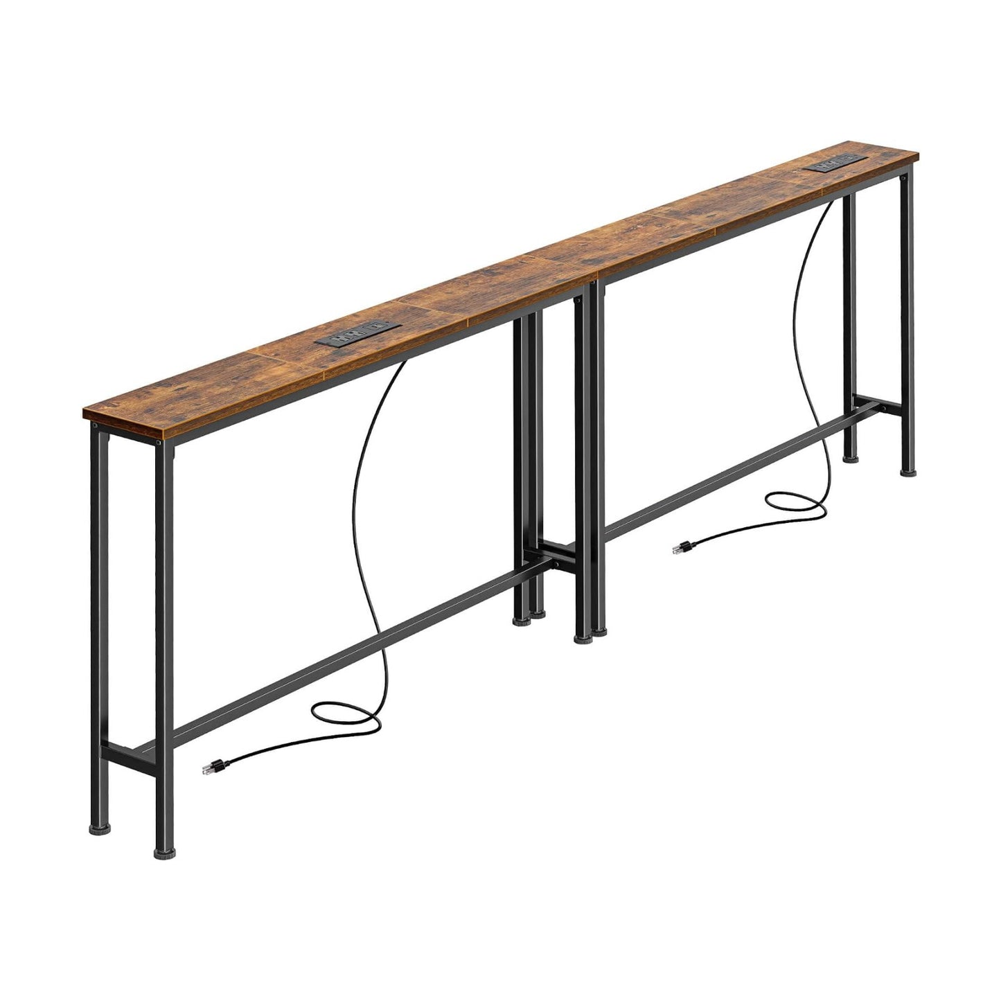 SUPERJARE 78.8 inch Narrow Behind Couch Table with 2 Charging Stations