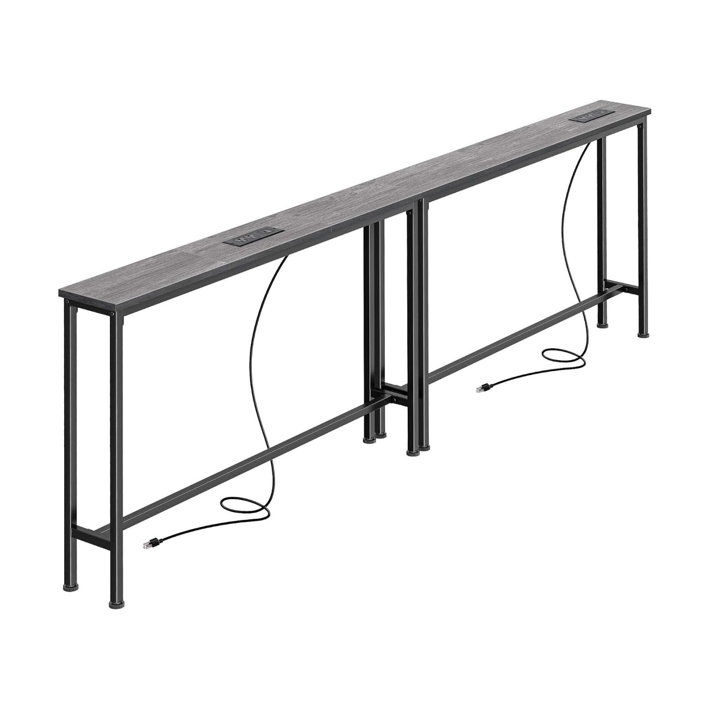 SUPERJARE 78.8 inch Narrow Behind Couch Table with 2 Charging Stations