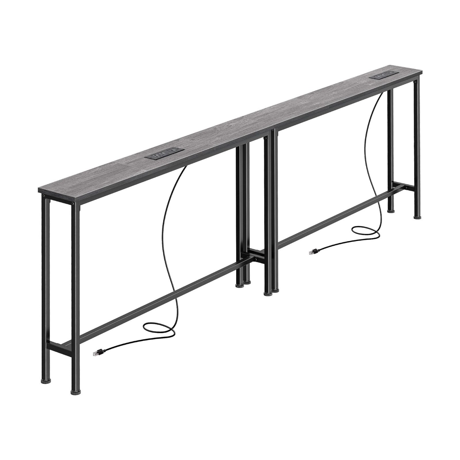 SUPERJARE 78.8 inch Narrow Behind Couch Table with 2 Charging Stations