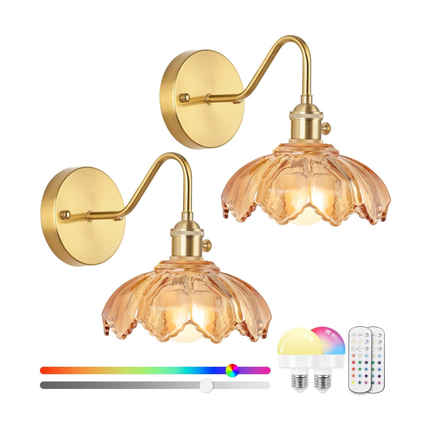 Vintage Glass Sconces, Battery Operated Wall Light with Remote, Rechargeable Wall Sconces RGB, No Socket Required, Easy