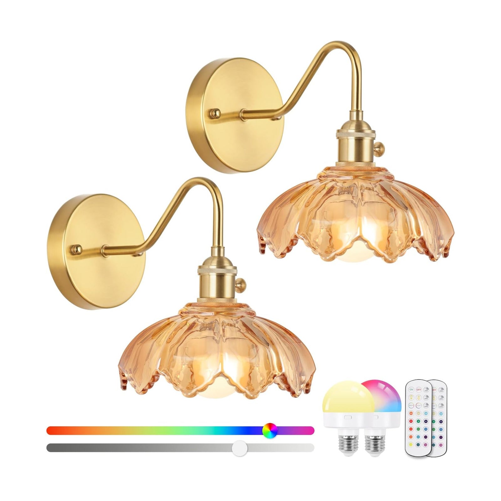Vintage Glass Sconces, Battery Operated Wall Light with Remote, Rechargeable Wall Sconces RGB, No Socket Required, Easy