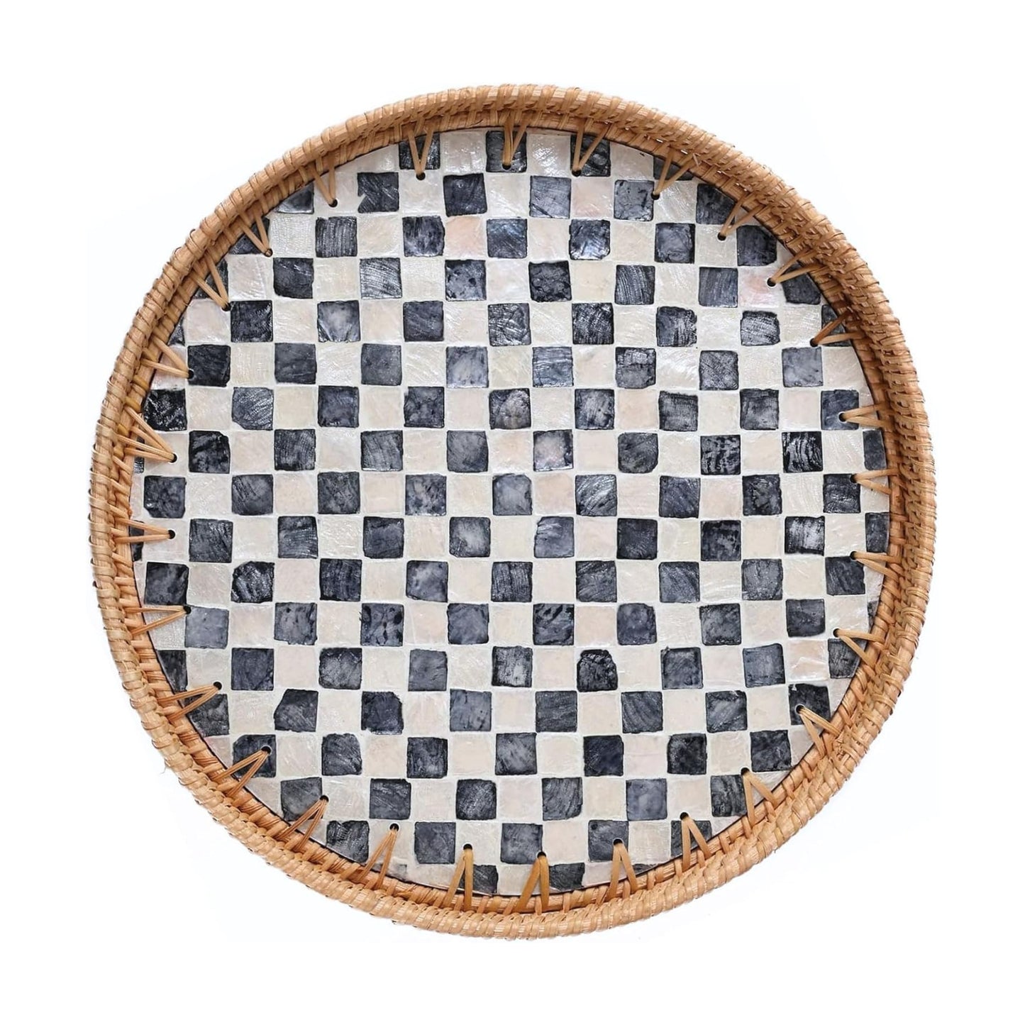 Rattan Checkered Tray / Checkerboard / 14 Inch