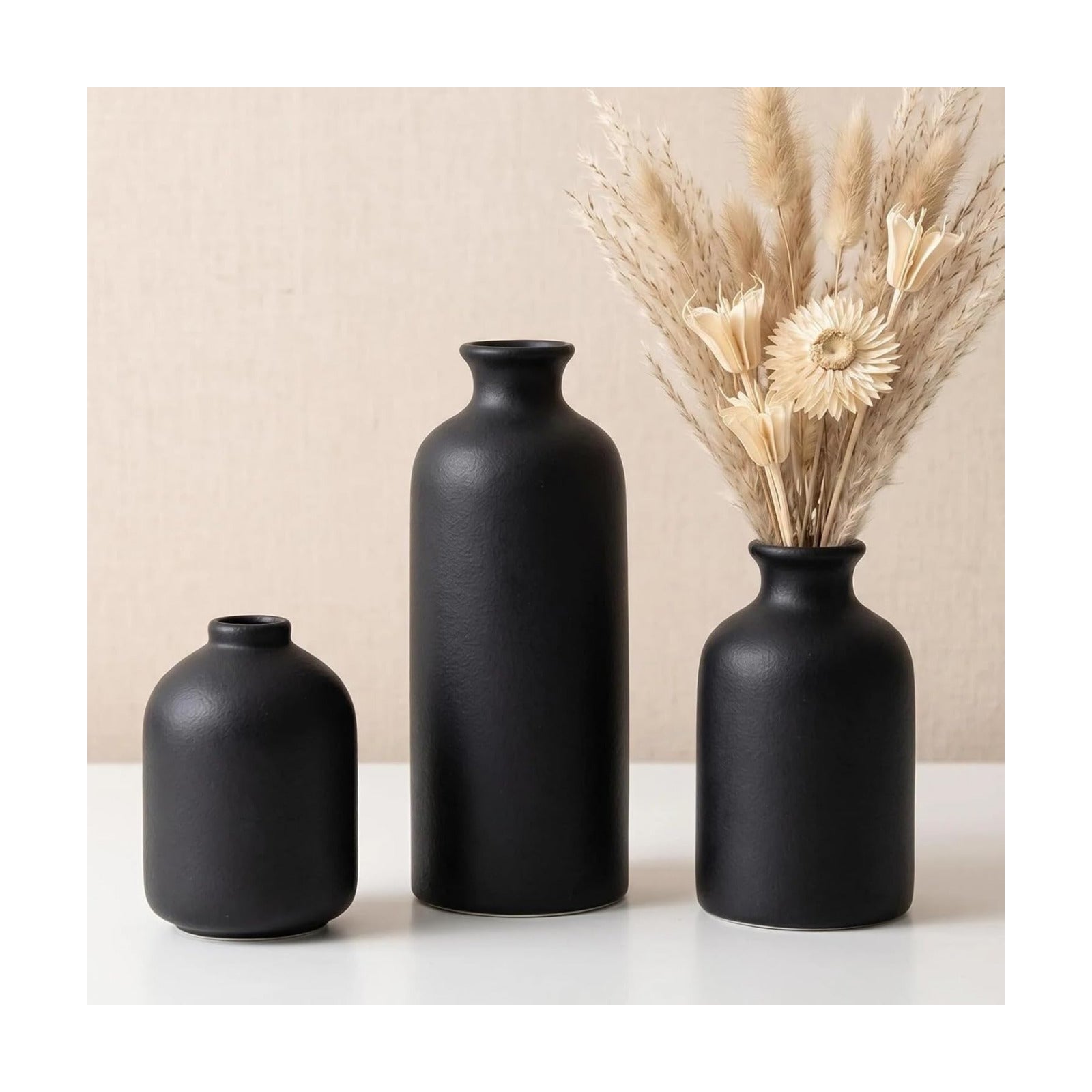 Small Ceramic Vase / Black / Set of 3
