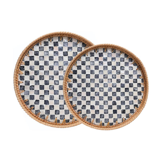 Rattan Checkered Tray / Checkerboard / Set of 2
