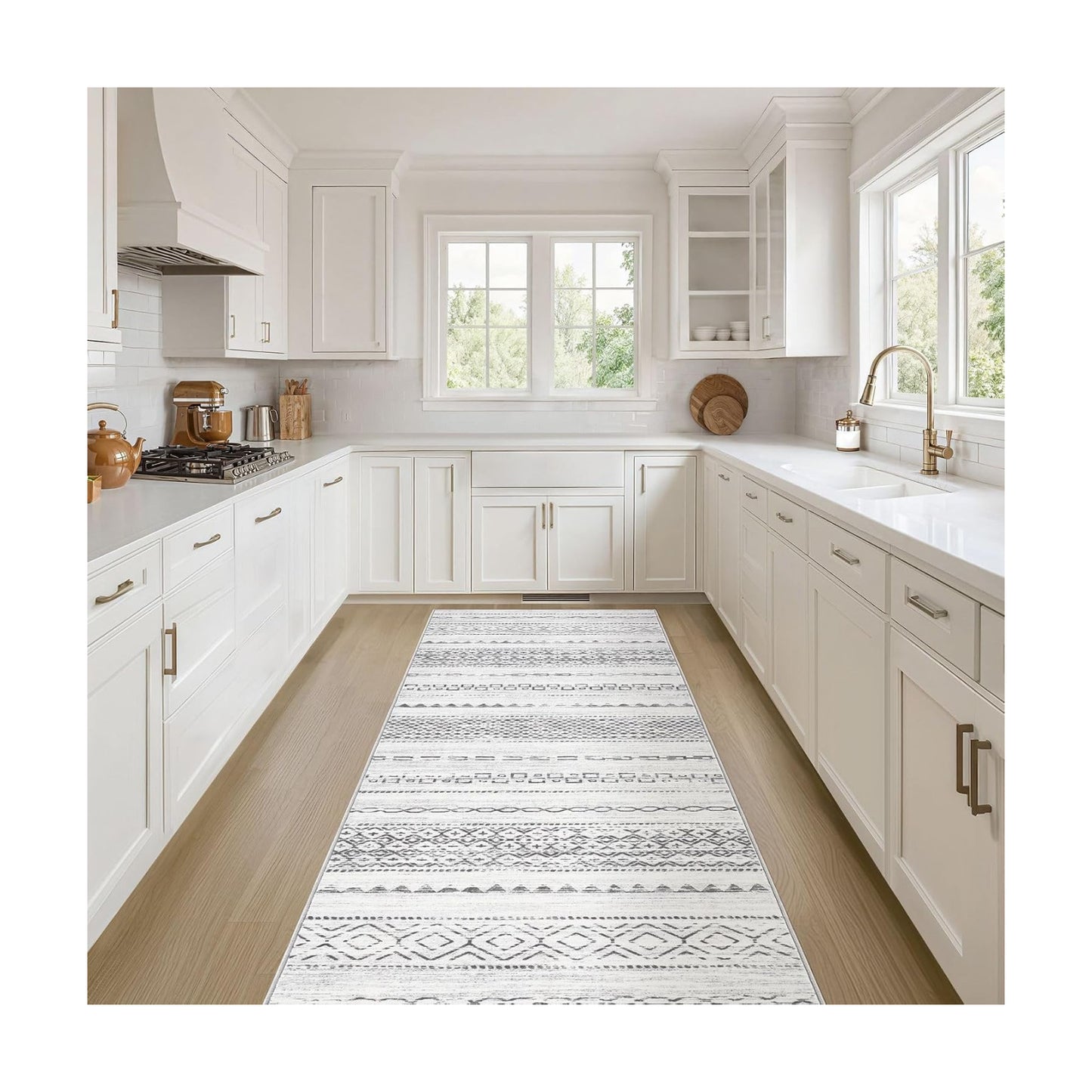 Nakagishi Boho 2x6 Runner Rug Machine Washable Rugs Non Slip Gray