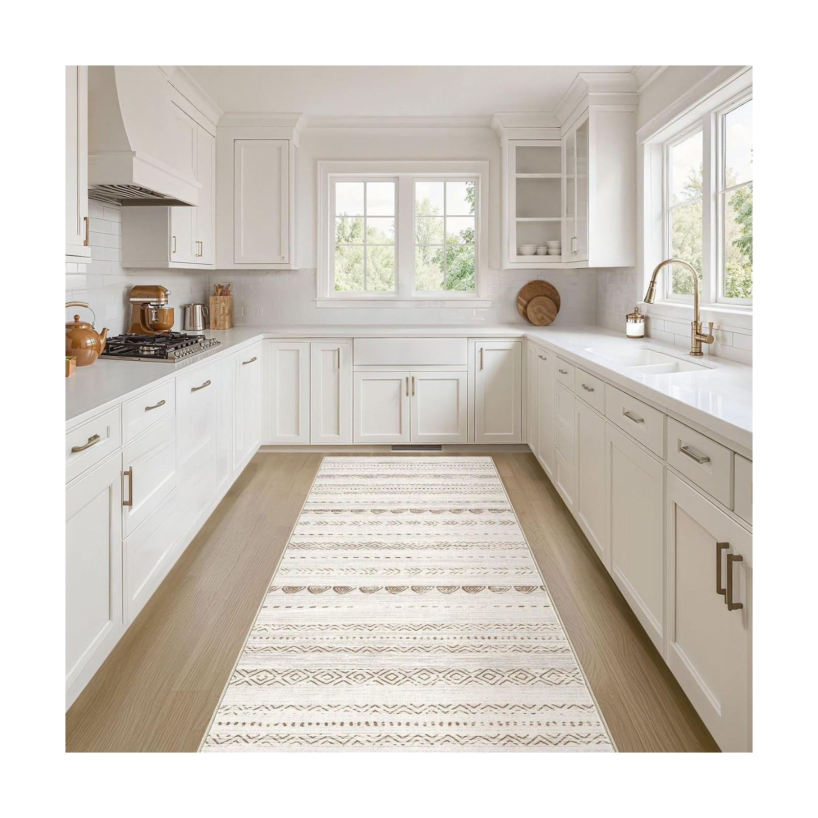 Nakagishi Boho 2x6 Runner Rug Machine Washable Rugs Non Slip Beige/Brown