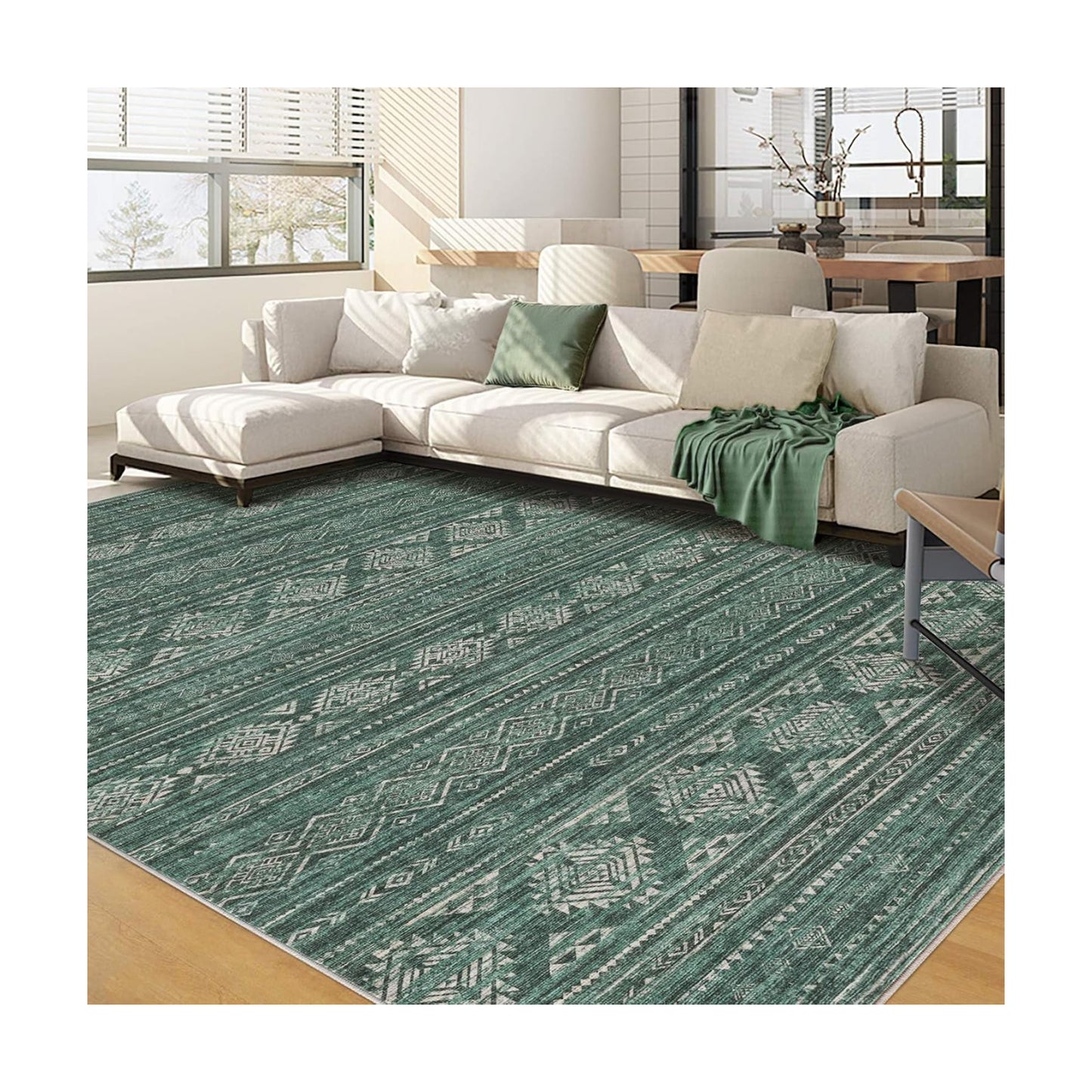 Nakagishi Area Rugs 9x12 Living Room: Washable Boho Large Neutral Modern Soft Farmhouse Green Rug Stain Resistant