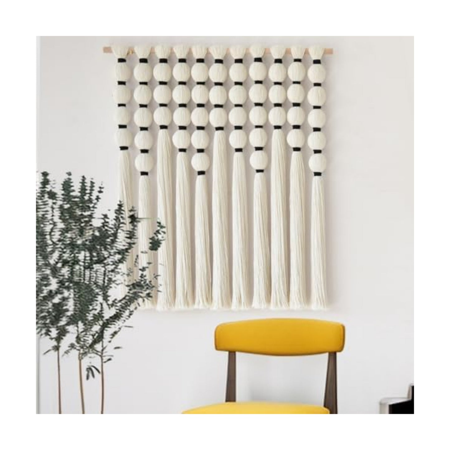 Macrame Wall Hanging 27" W x 31" L Boho Wall Decor Sphericity Cotton Textile Wall / Beige Medium