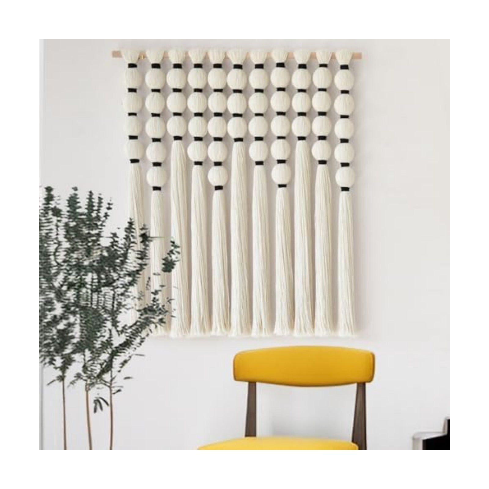 Macrame Wall Hanging 27" W x 31" L Boho Wall Decor Sphericity Cotton Textile Wall / Beige Medium