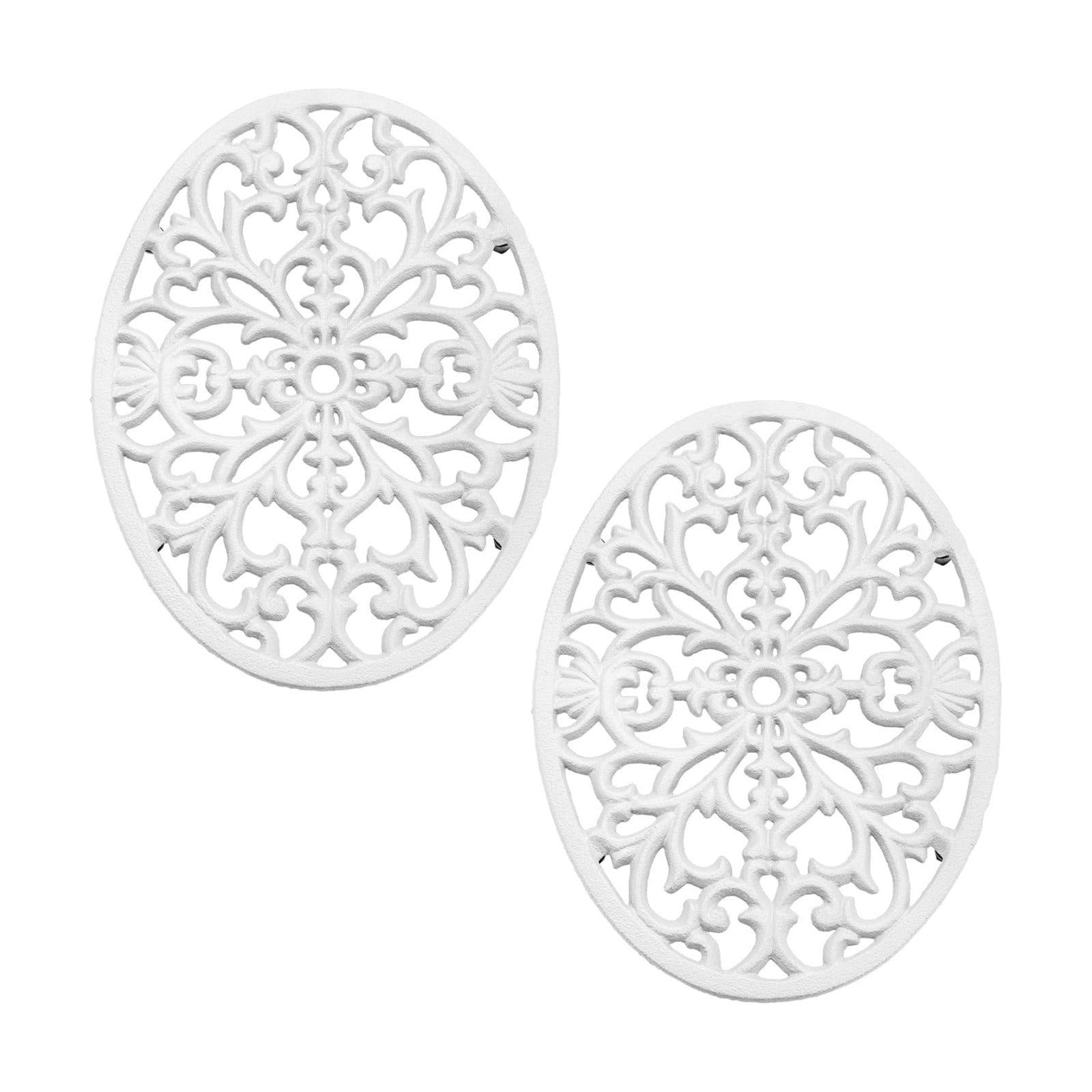 Sumnacon 2 Pcs Oval Cast Iron Trivet - Antique Heat Resistant Metal Trivet for Hot Dish Pot Pan Teapot, Vintage Well