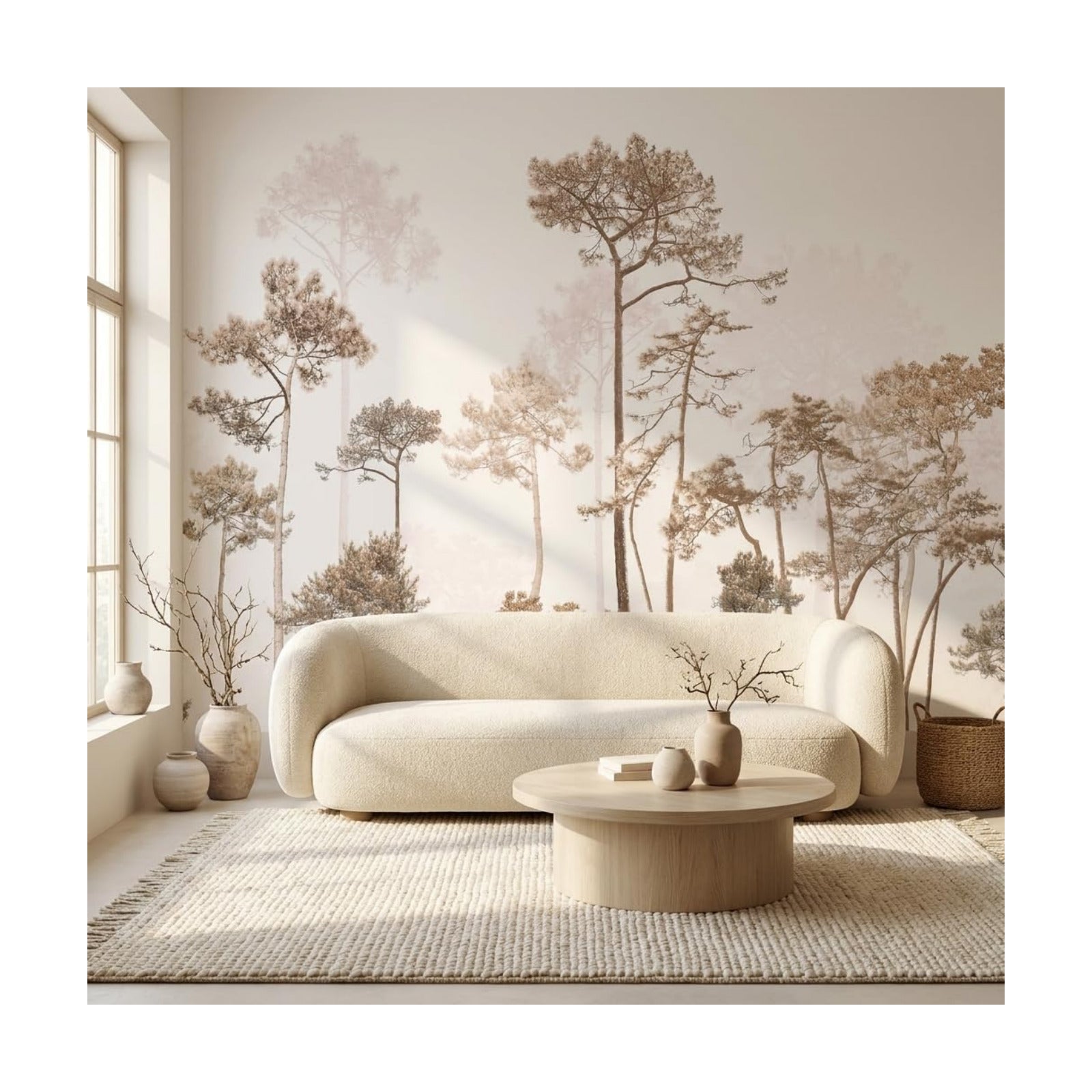 Vintage Forest Wall Murals Peel and Stick 144" W x 100" H Waterproof / Taupe / 144 x 100 / Beige