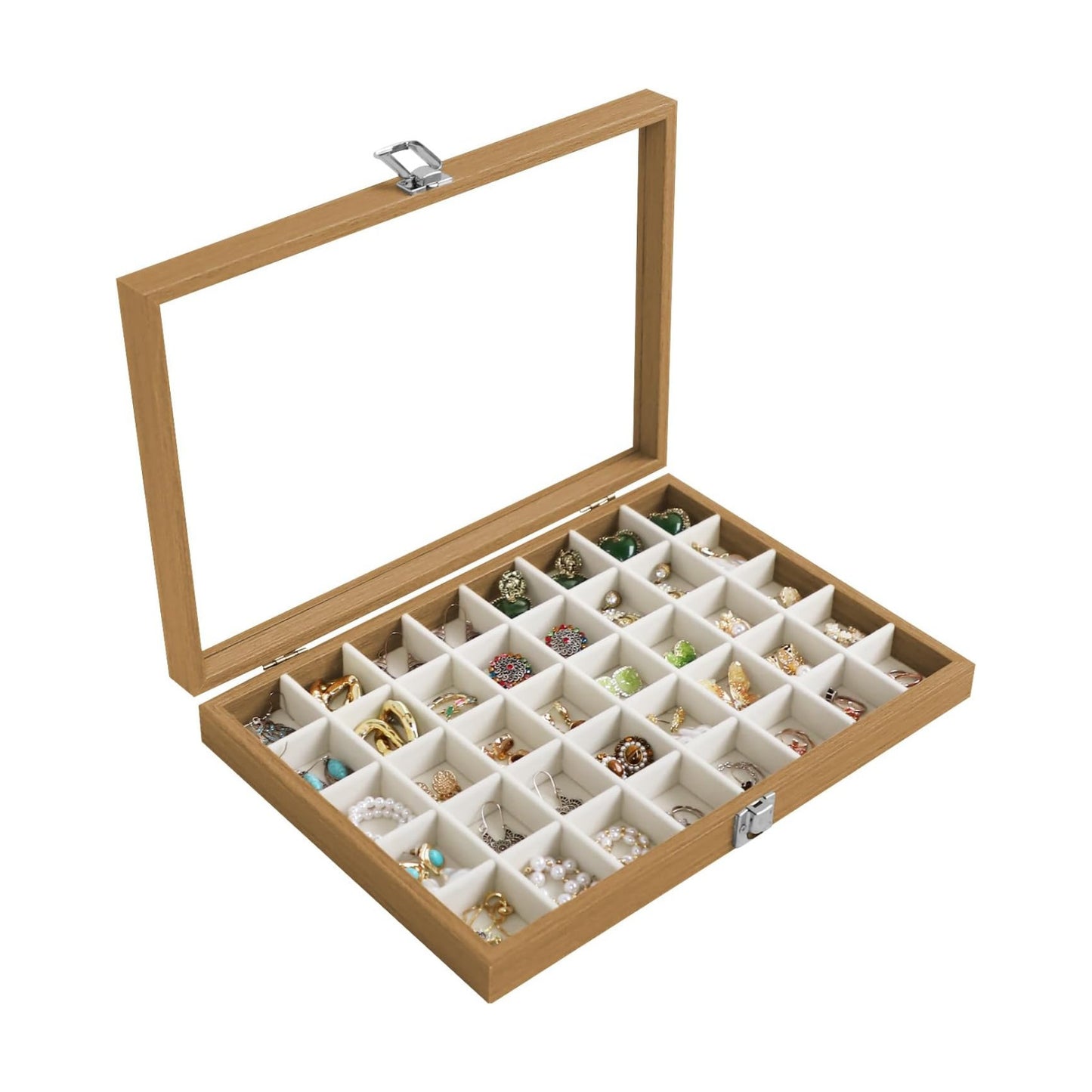 40 Grid Wood Jewelry Organizer / Beige / Set of 40
