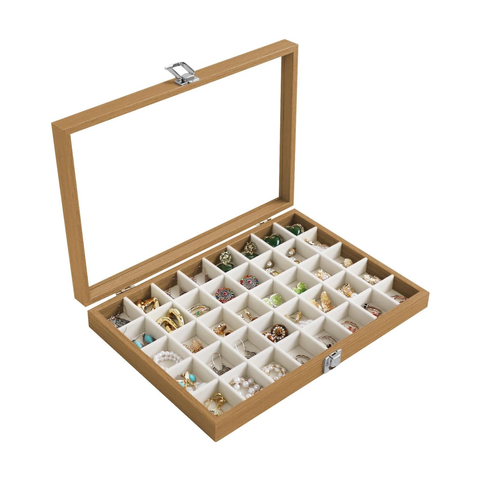 40 Grid Wood Jewelry Organizer / Beige / Set of 40