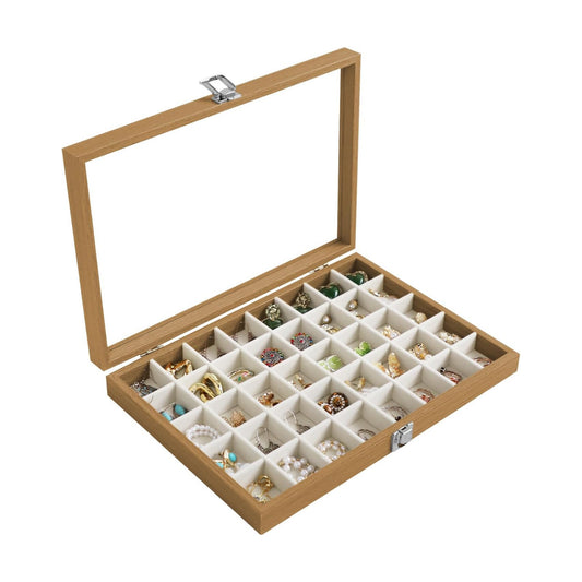 40 Grid Wood Jewelry Organizer / Beige / Set of 40