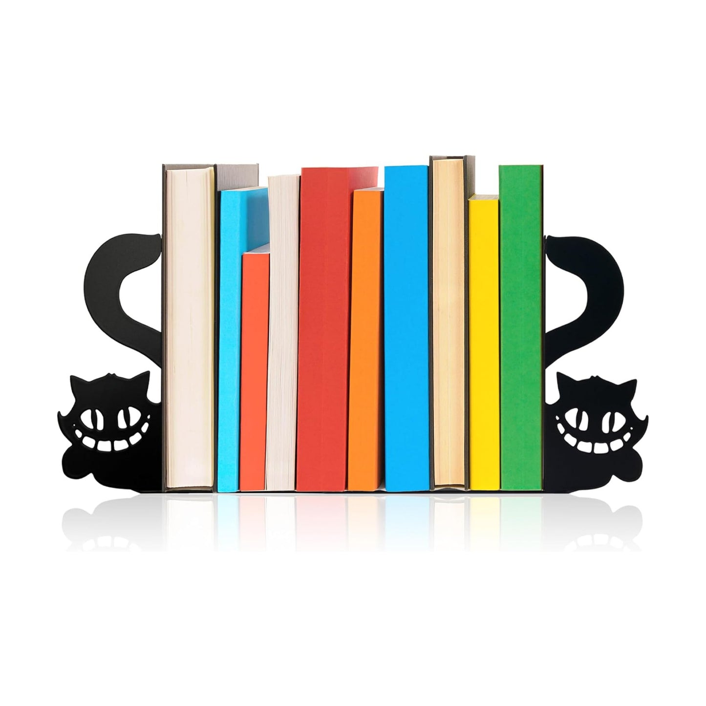 Metal Cat Bookends Funny Cheshire Cat Peeking Book Ends