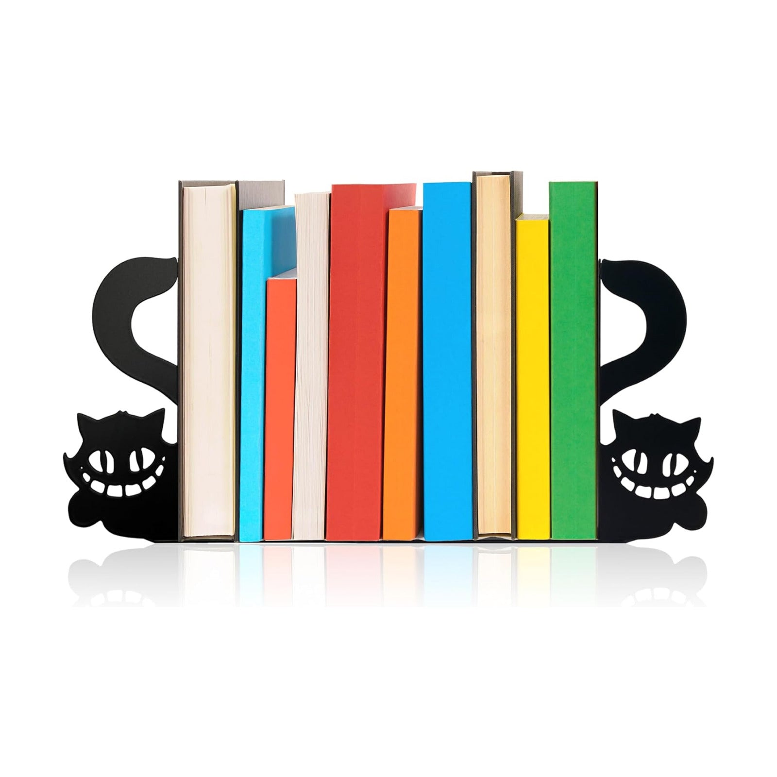 Metal Cat Bookends Funny Cheshire Cat Peeking Book Ends