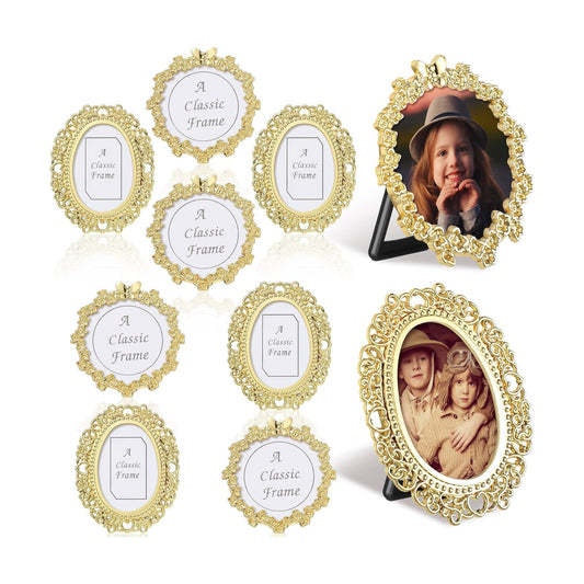 One- Mini Vintage Picture Frame Tiny Metal Picture Frames Antique Mini Photo / Golden / Set of 8