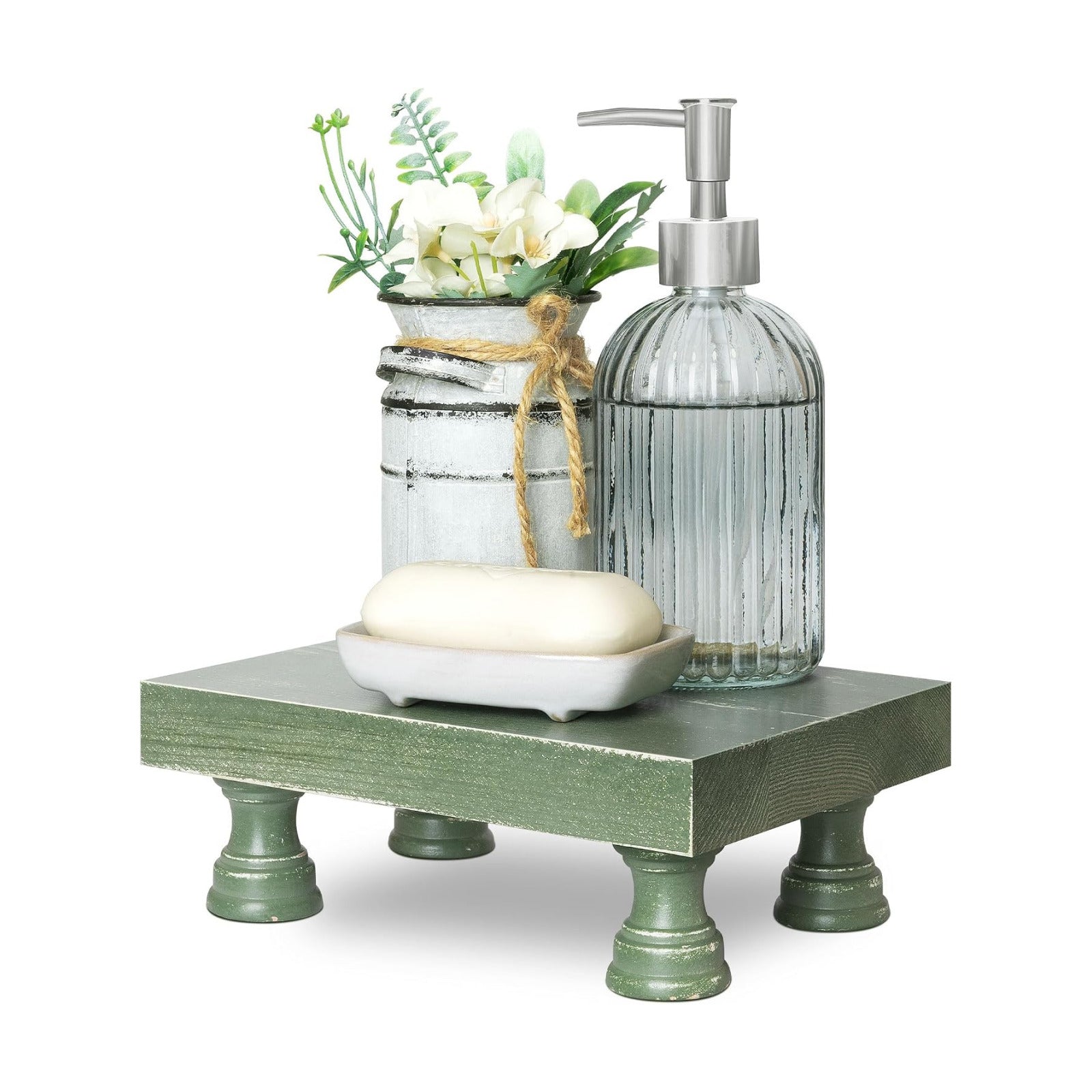 EOSAHR Square Wood Riser & Display Stand for Kitchen Counter, Green | Pine Wood, 8.5" Decorative Riser, Plant Display