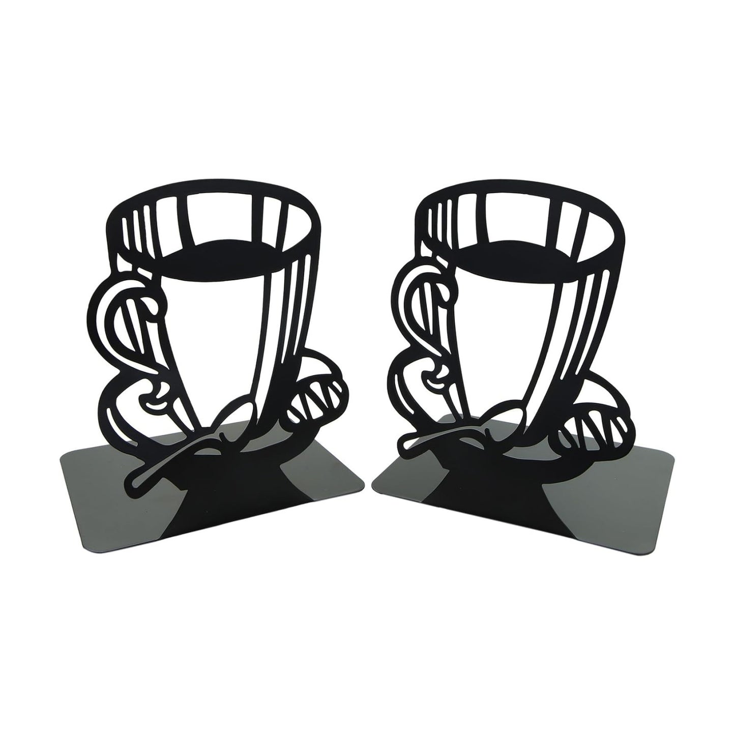 Creative Coffee Pattern Bookends Metal Book Ends Shelves Organizer Book Stands Journal Book / Black