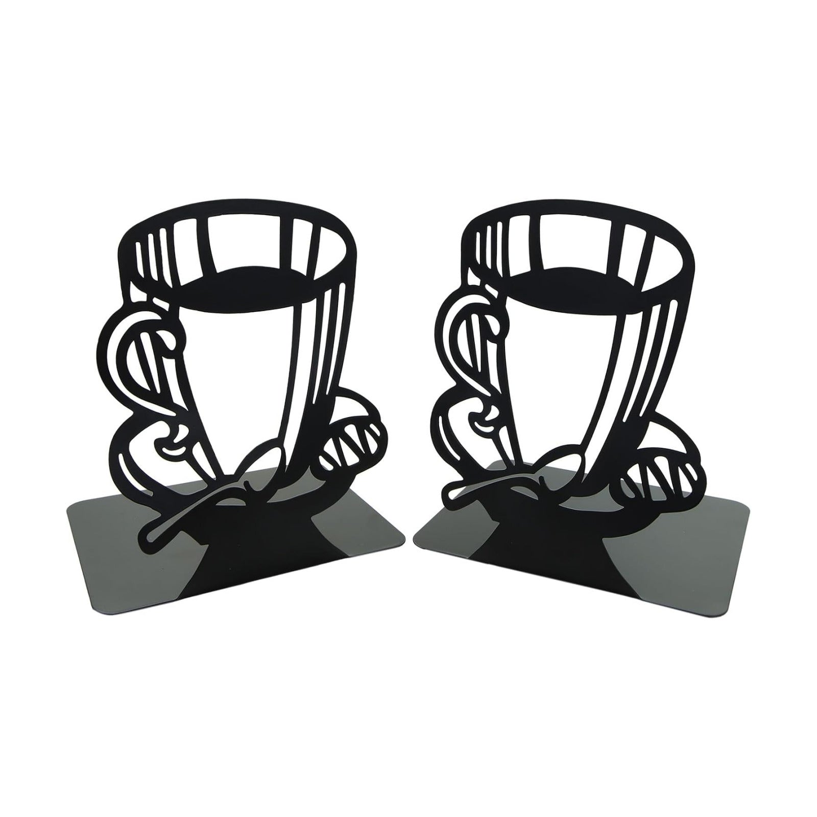 Creative Coffee Pattern Bookends Metal Book Ends Shelves Organizer Book Stands Journal Book / Black