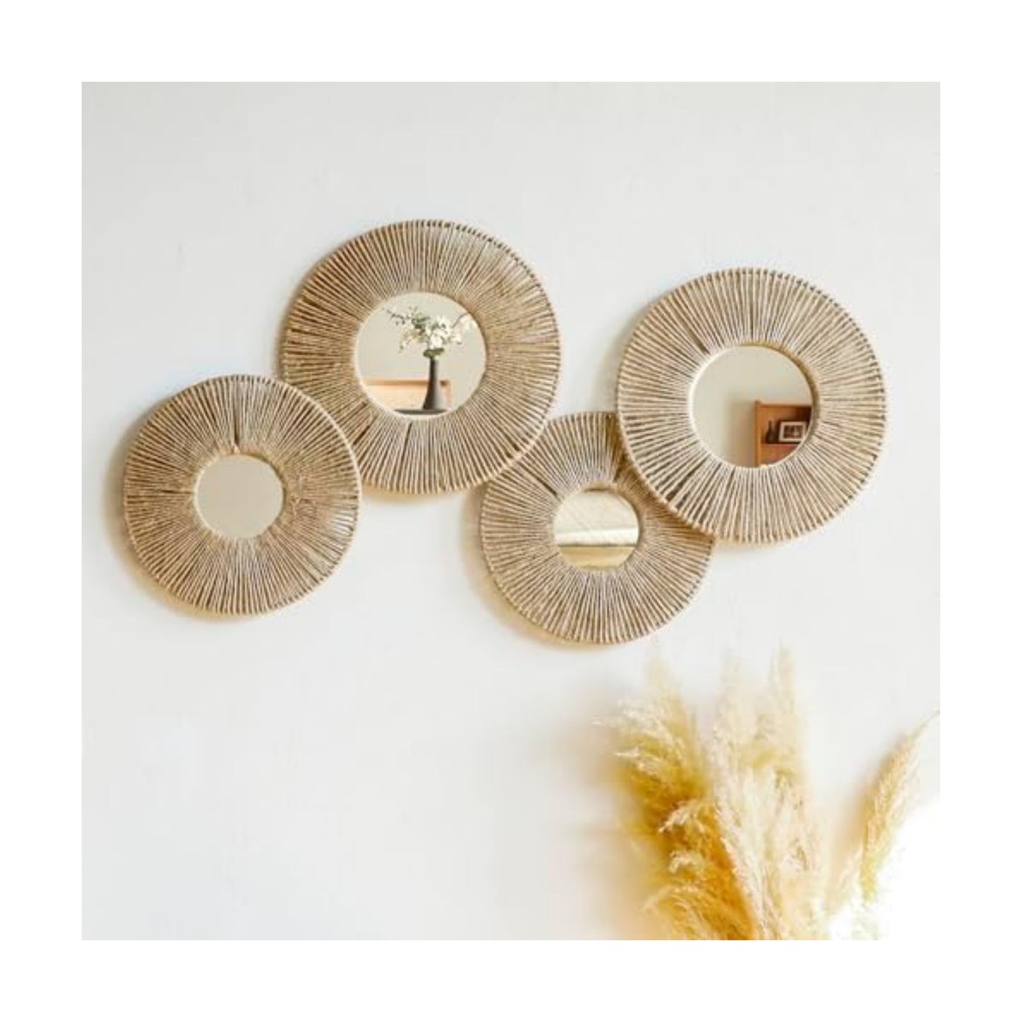 Decorative Woven Wicker Basket Boho Wall Hanging / Brown / Set of 4