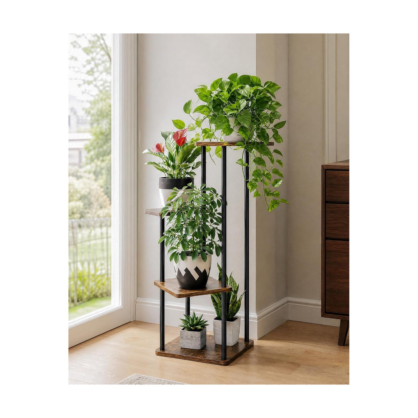 Bamworld Small Plant Stand Corner Plant Shelf for Indoor Plants | 4 Tier Flower Stand Wooden Plant Holder for Balcony