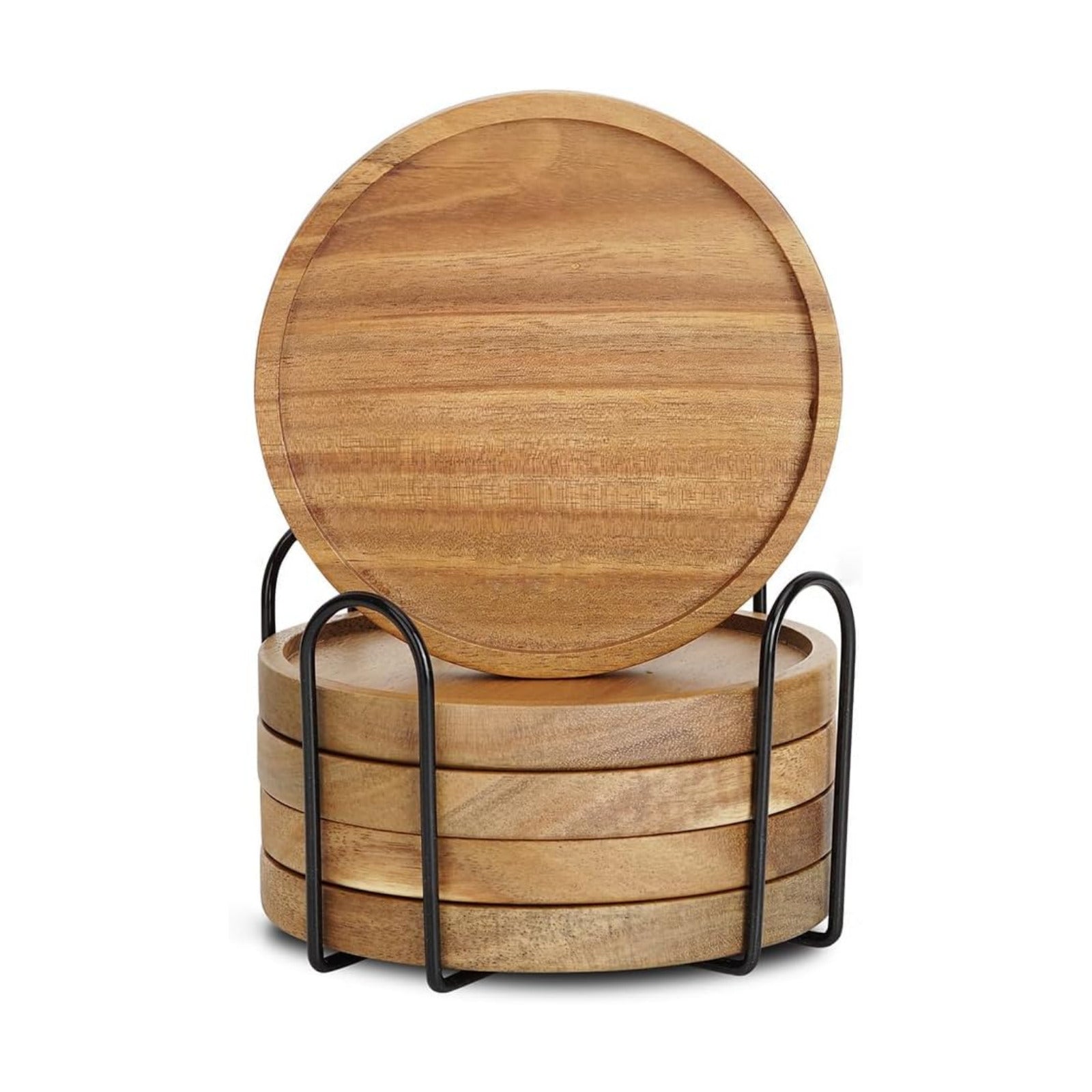 Holder / Acacia Wood Coasters / Set of 5