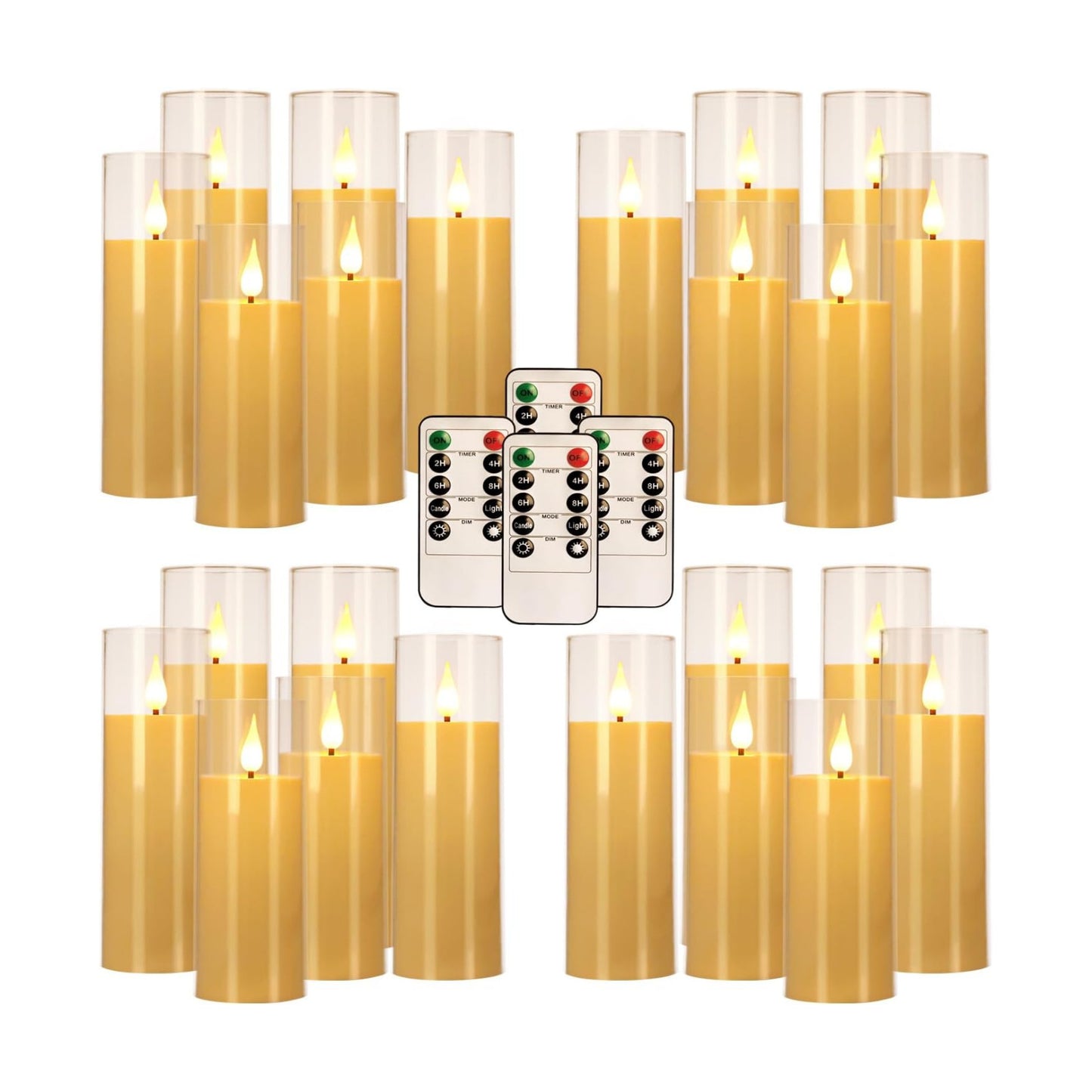 24 Pack LED Flameless Candles Set(14/16/18cm), Battery - Operated with 4 Remotes,Clear, Timer & Flickering/Steady Modes